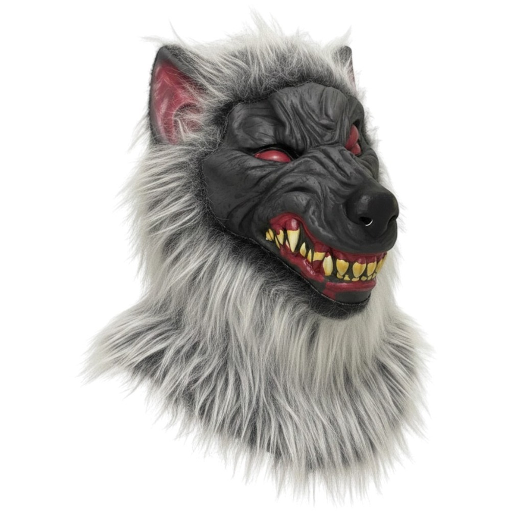 Amscan Hungry Howler Werewolf Mask Halloween Costume Vinyl Faux Fur Grey Black